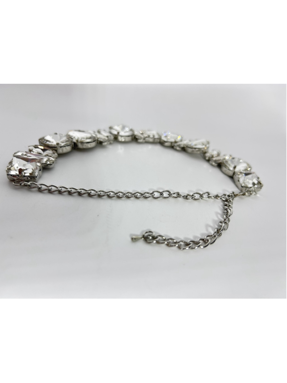 Necklace Silver Tone Crystal Bib Statement Collar Clear Fashion Lobster Clasp - Picture 7 of 9